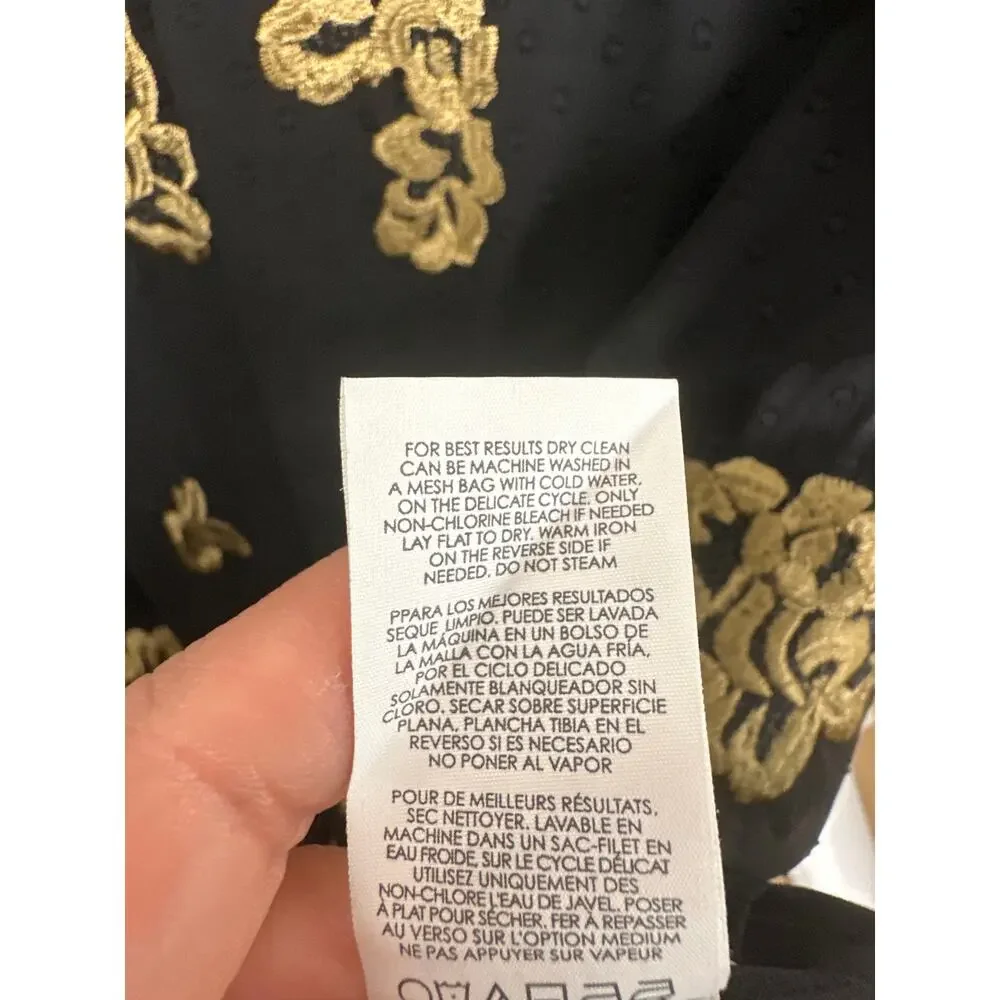 Cabi Occasion Dress Black Swiss Dot Gold Embroidery Long Sleeve Size Medium - Picture 10 of 10
